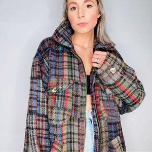 VINTAGE | Patchwork Wool Grunge Oversized Slouchy Rainbow Zip Up Duster Jacket